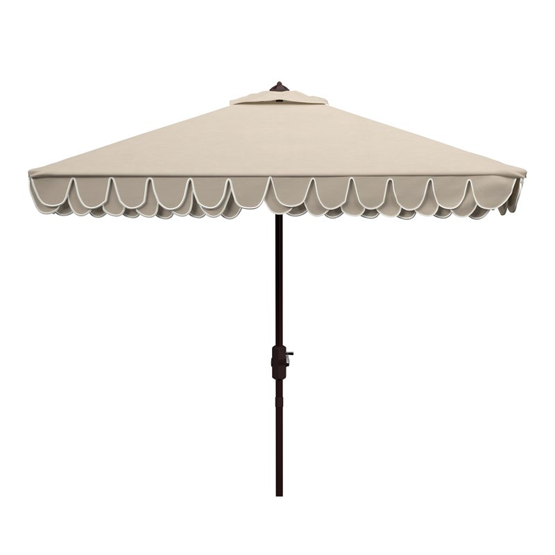 Safavieh Elegant Valance 7.5ft Square Metal/Polyester Umbrella in Beige/White