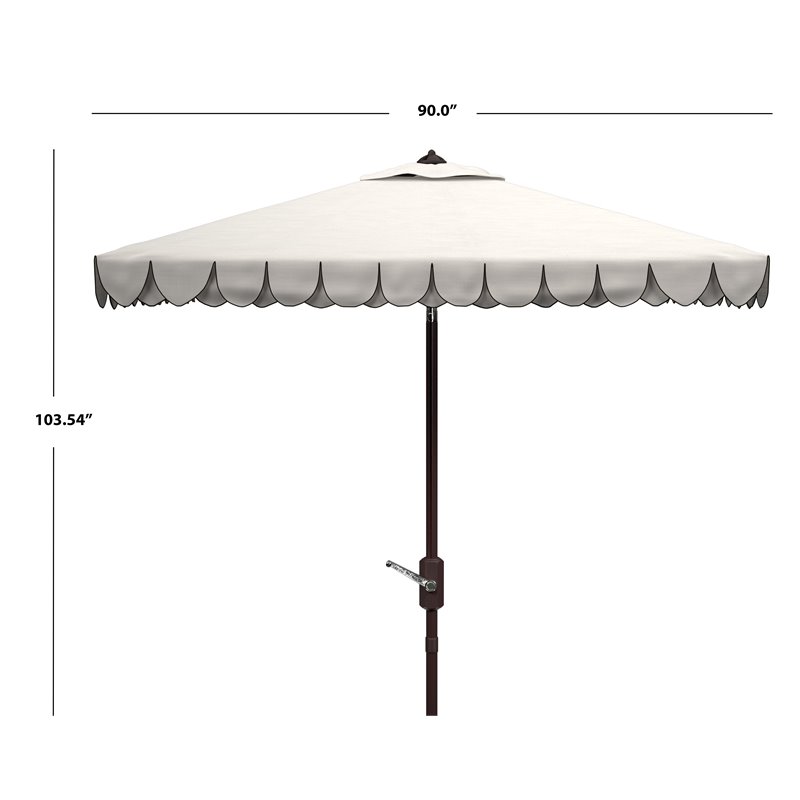 Safavieh Elegant Valance 7.5ft Square Metal/Polyester Umbrella in White/Black