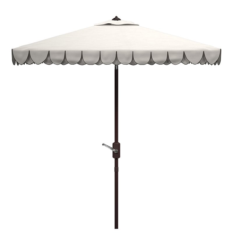 Safavieh Elegant Valance 7.5ft Square Metal/Polyester Umbrella in White/Black