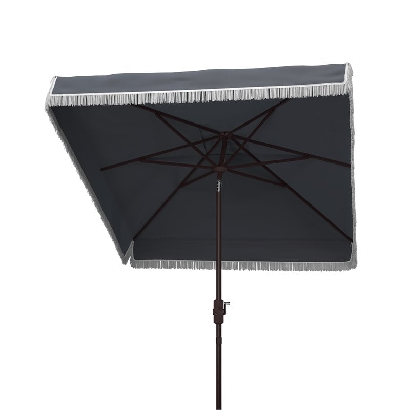 Safavieh Milan Fringe 7.5ft Square Metal/Polyester Market Umbrella in Navy