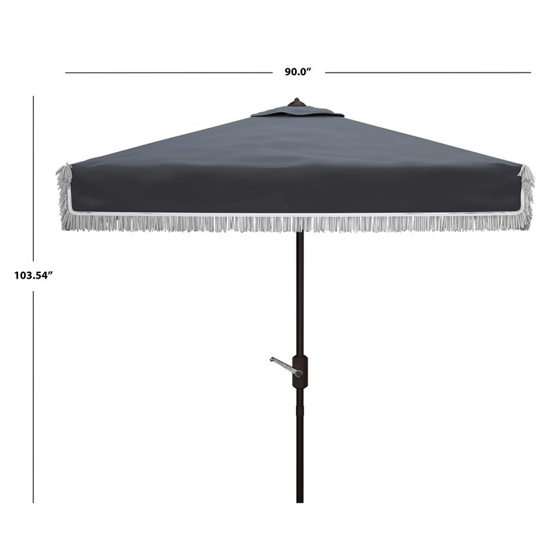 Safavieh Milan Fringe 7.5ft Square Metal/Polyester Market Umbrella in Navy