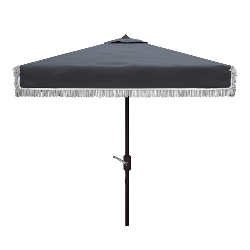 Safavieh Milan Fringe 7.5ft Square Metal/Polyester Market Umbrella in Navy
