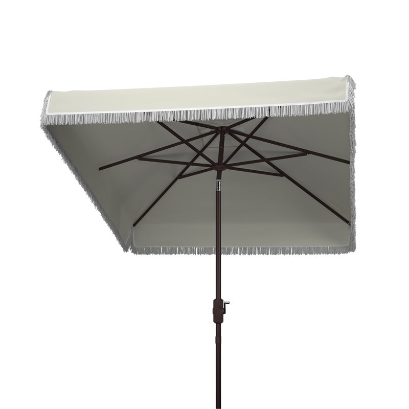 Safavieh Milan Fringe 7.5ft Square Metal/Polyester Market Umbrella in White