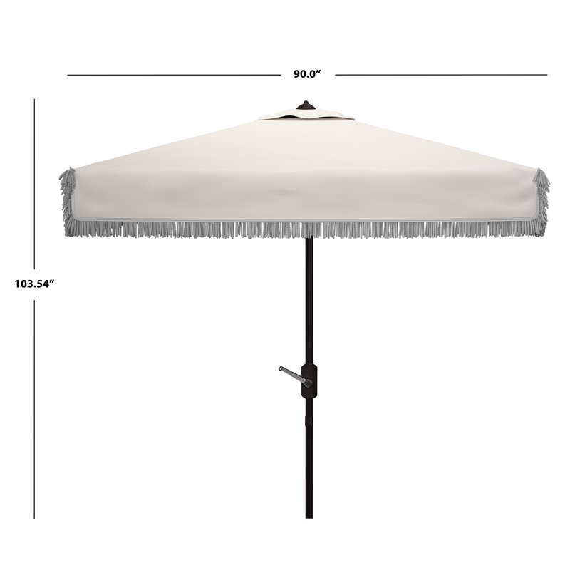 Safavieh Milan Fringe 7.5ft Square Metal/Polyester Market Umbrella in White