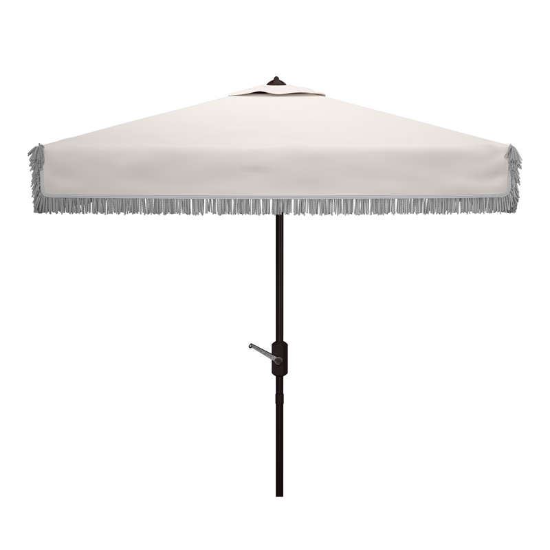 Safavieh Milan Fringe 7.5ft Square Metal/Polyester Market Umbrella in White