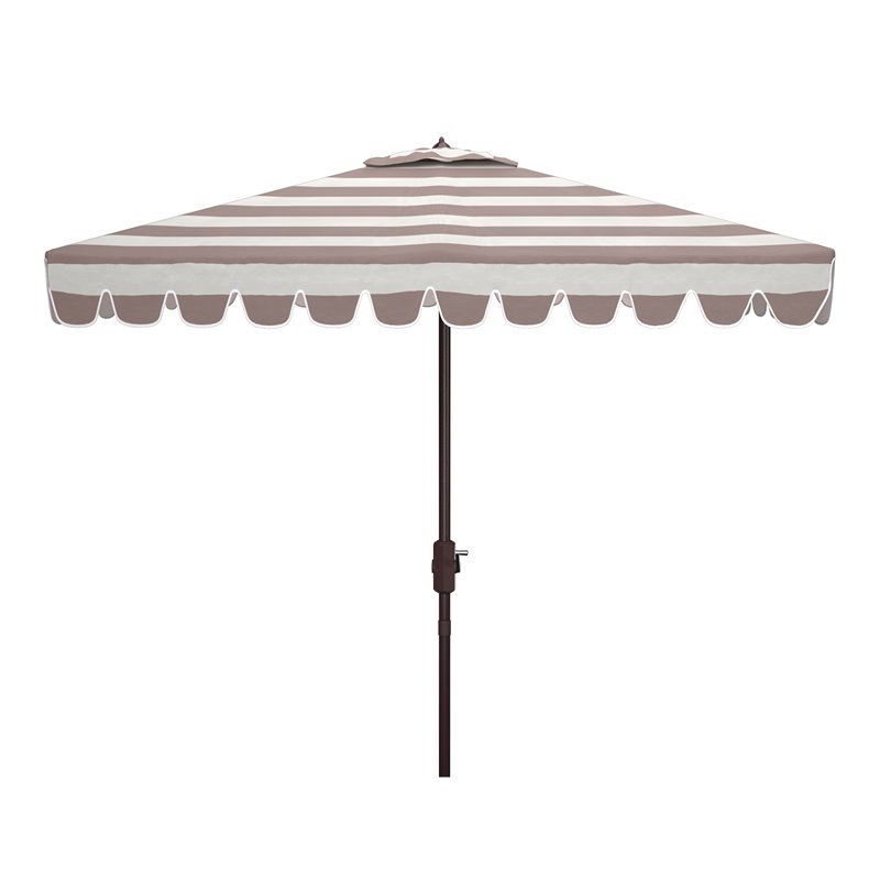 Safavieh Vienna 7.5ft Square Crank Metal/Polyester Umbrella in Gray and White