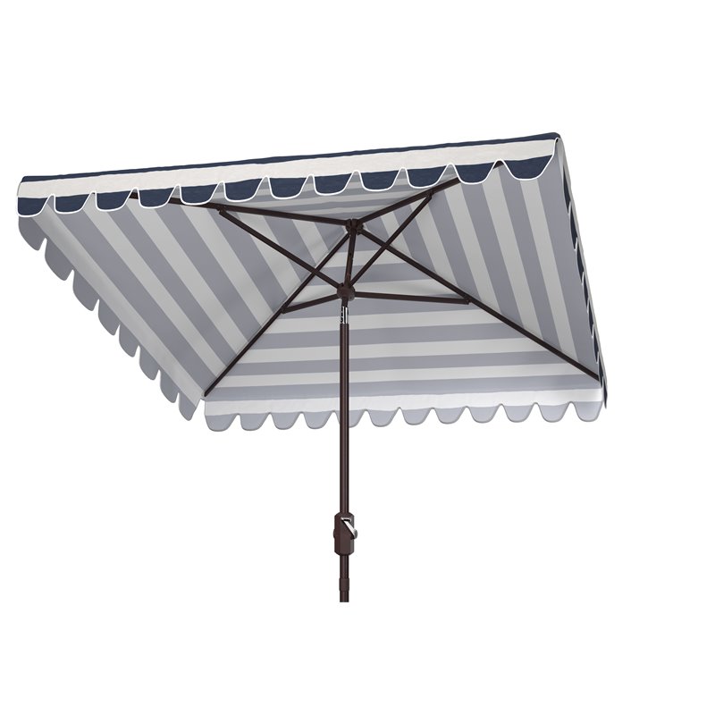 Safavieh Vienna 7.5ft Square Crank Metal/Polyester Umbrella in Navy and White