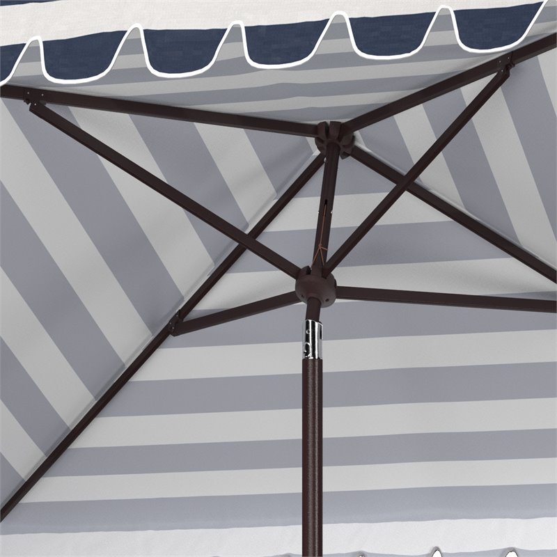 Safavieh Vienna 7.5ft Square Crank Metal/Polyester Umbrella in Navy and White