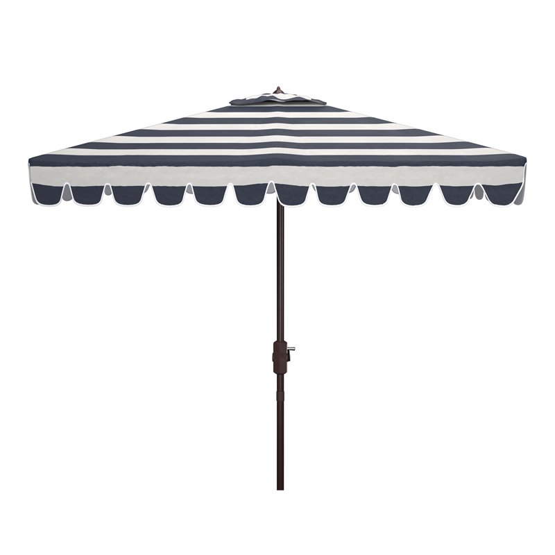 Safavieh Vienna 7.5ft Square Crank Metal/Polyester Umbrella in Navy and White
