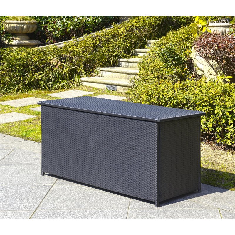 Safavieh Cosima Contemporary Wood Outdoor Cushion Box in Black