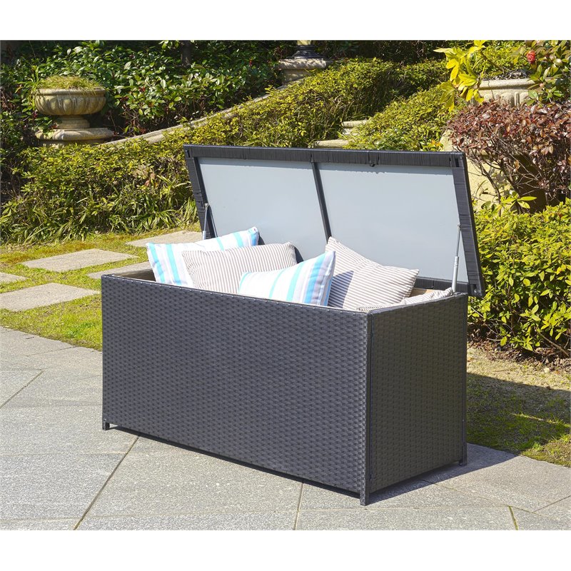 Safavieh Cosima Contemporary Wood Outdoor Cushion Box in Black