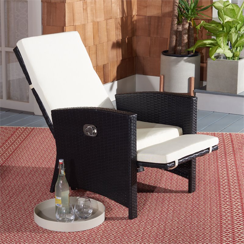 Safavieh Herdla Rattan/Steel Outdoor Recliner Chair in Black and Beige