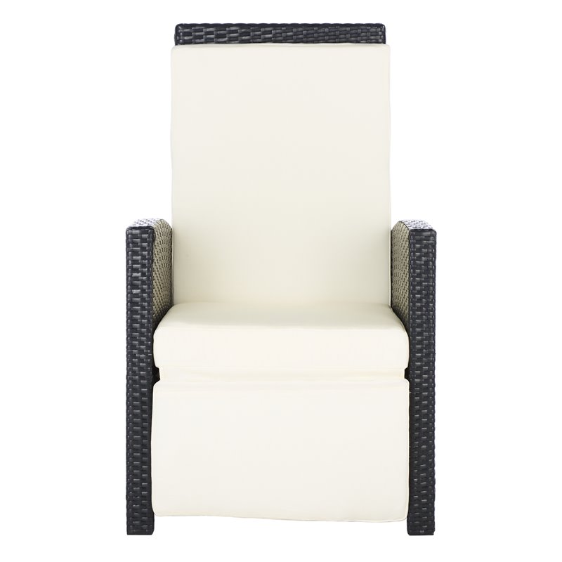 Safavieh Herdla Rattan/Steel Outdoor Recliner Chair in Black and Beige