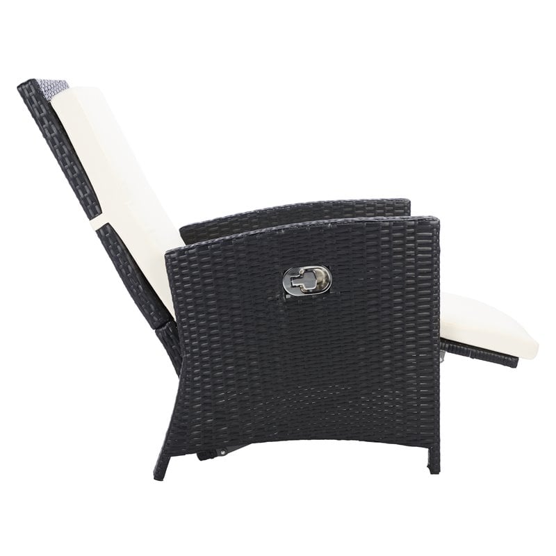 Safavieh Herdla Rattan/Steel Outdoor Recliner Chair in Black and Beige