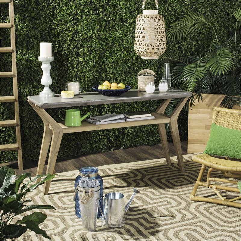 Safavieh Babette Concrete/Wood Indoor/Outdoor Console Table in Dark Gray