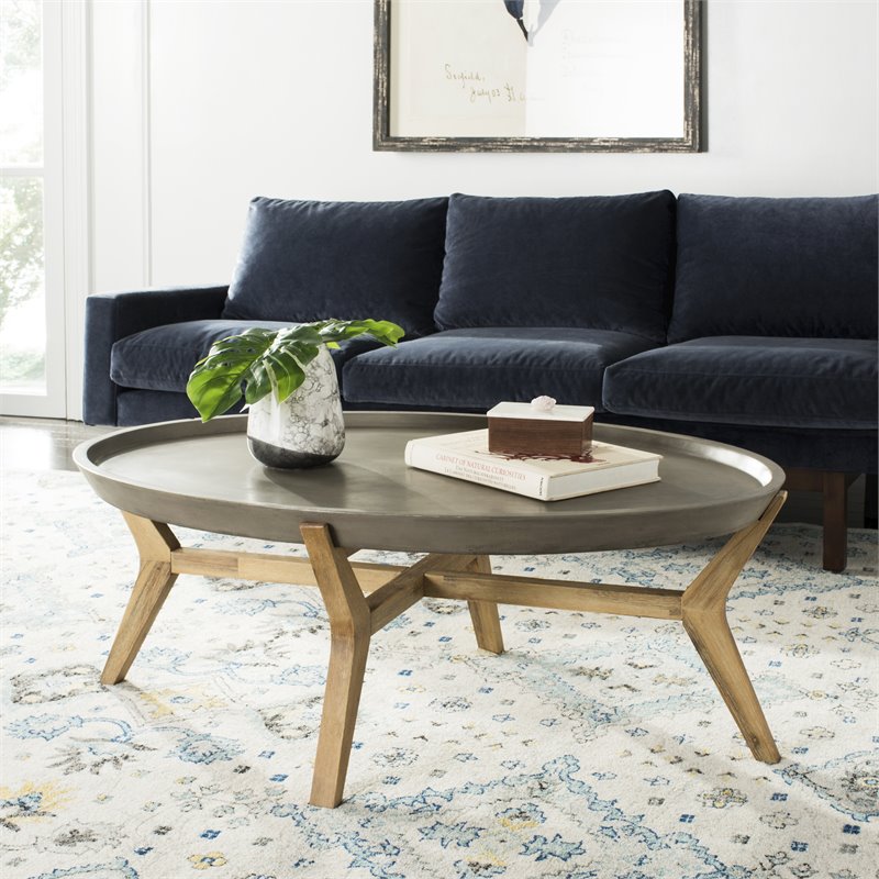 Safavieh Hadwin Concrete/Wood Indoor/Outdoor Coffee Table in Dark Gray