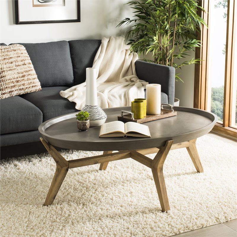 Safavieh Hadwin Concrete/Wood Indoor/Outdoor Coffee Table in Dark Gray