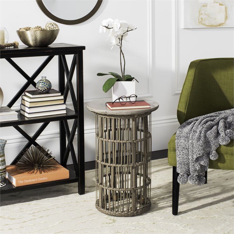 Safavieh Fane Concrete Indoor/Outdoor Side Table in Dark Gray