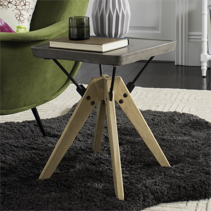 Safavieh Marcio Concrete/Wood Indoor/Outdoor Side Table in Dark Gray