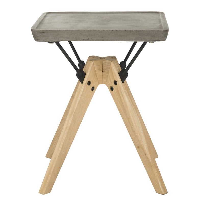 Safavieh Marcio Concrete/Wood Indoor/Outdoor Side Table in Dark Gray