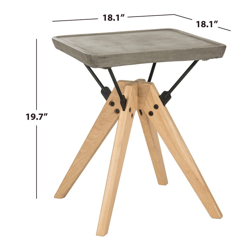 Safavieh Marcio Concrete/Wood Indoor/Outdoor Side Table in Dark Gray