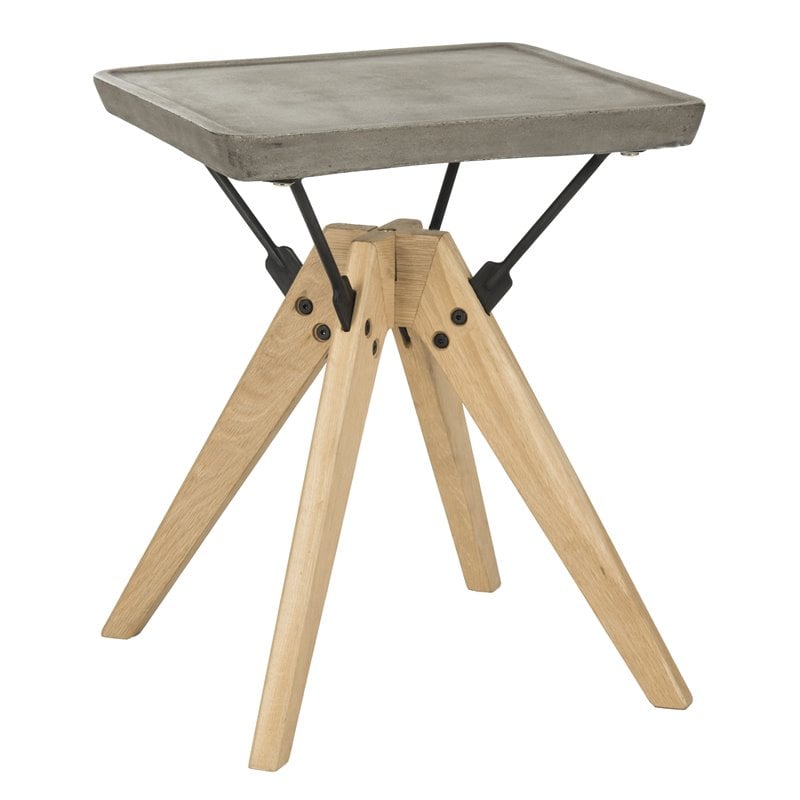 Safavieh Marcio Concrete/Wood Indoor/Outdoor Side Table in Dark Gray