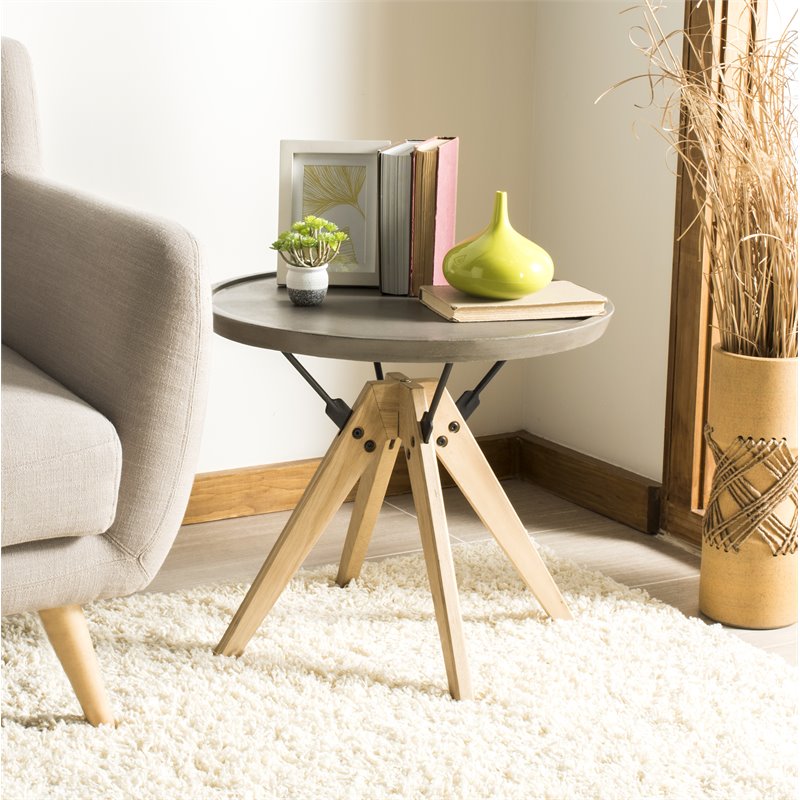 Safavieh Farmond Concrete/Wood Indoor/Outdoor Side Table in Dark Gray