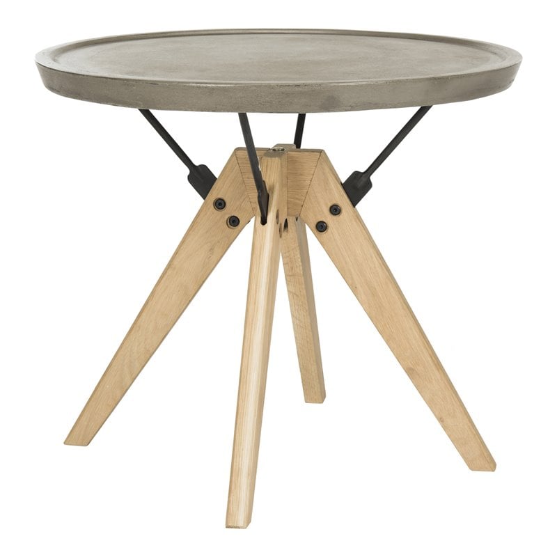 Safavieh Farmond Concrete/Wood Indoor/Outdoor Side Table in Dark Gray