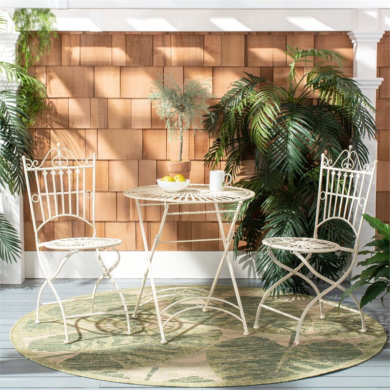 Safavieh Belen Metal Outdoor Bistro Set w/ One Table & Two Chairs in Pearl White