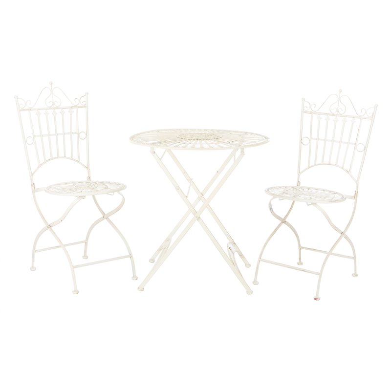 Safavieh Belen Metal Outdoor Bistro Set w/ One Table & Two Chairs in Pearl White