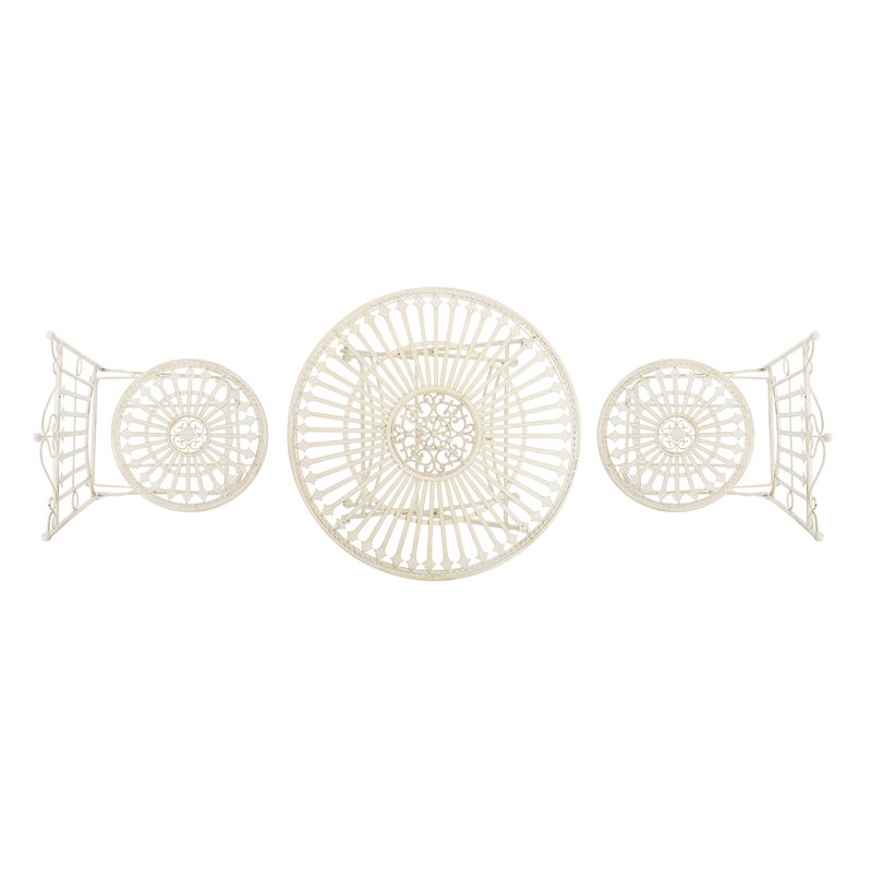 Safavieh Belen Metal Outdoor Bistro Set w/ One Table & Two Chairs in Pearl White