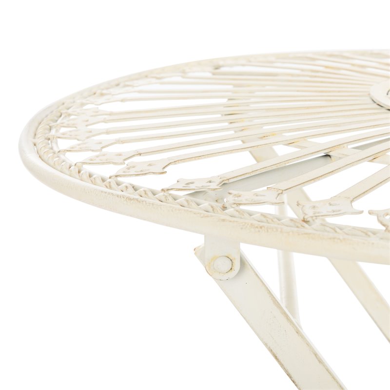 Safavieh Belen Metal Outdoor Bistro Set w/ One Table & Two Chairs in Pearl White