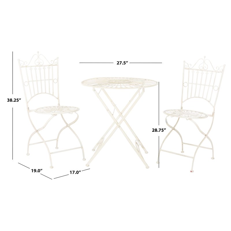 Safavieh Belen Metal Outdoor Bistro Set w/ One Table & Two Chairs in Pearl White