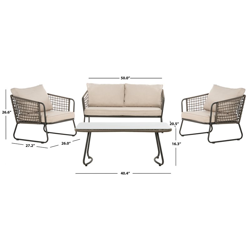 Safavieh Benjin 4-Piece Rattan/Polyester Outdoor Living Set in Gray/Beige