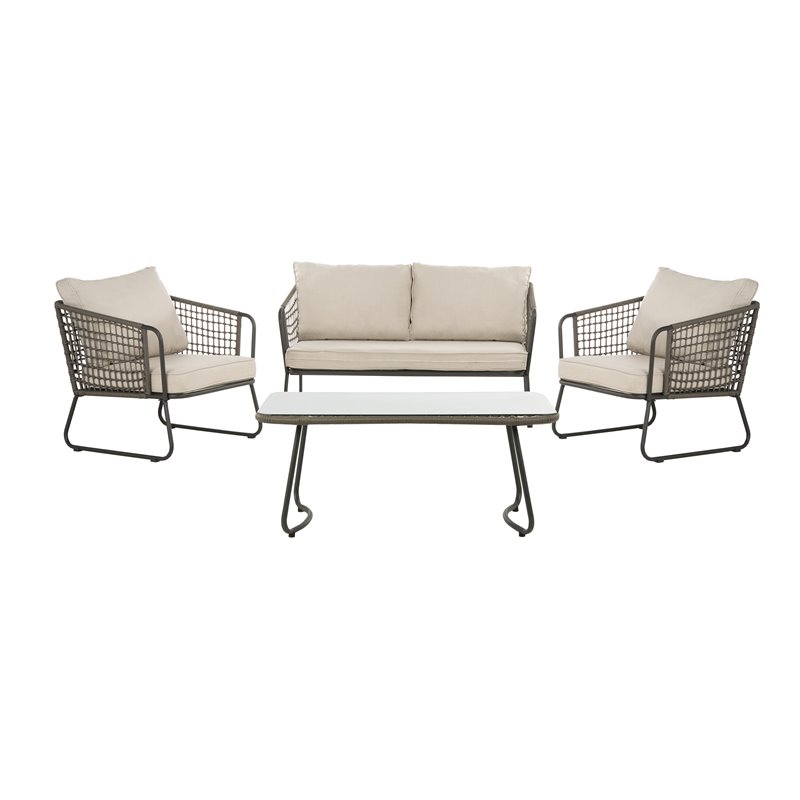 Safavieh Benjin 4-Piece Rattan/Polyester Outdoor Living Set in Gray/Beige