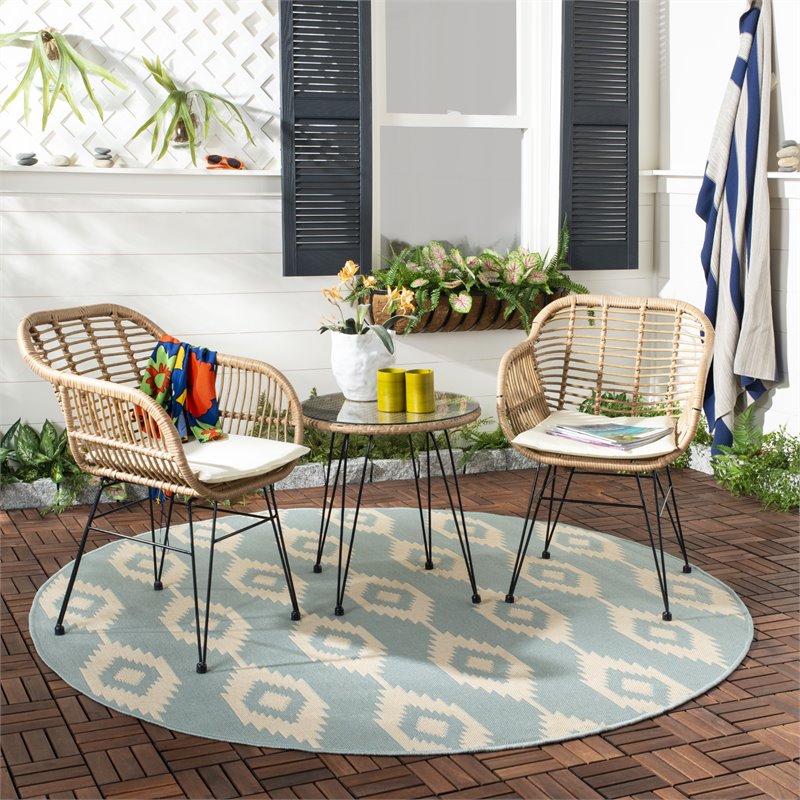 Safavieh Alton 3-Piece Rattan/Polyester Lounge Set in Natural/White