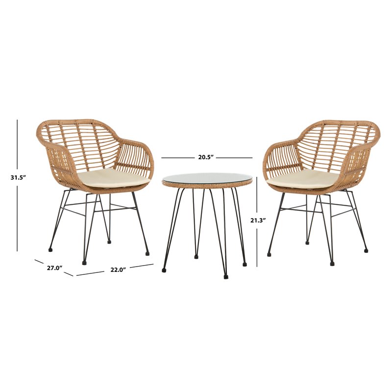 Safavieh Alton 3-Piece Rattan/Polyester Lounge Set in Natural/White