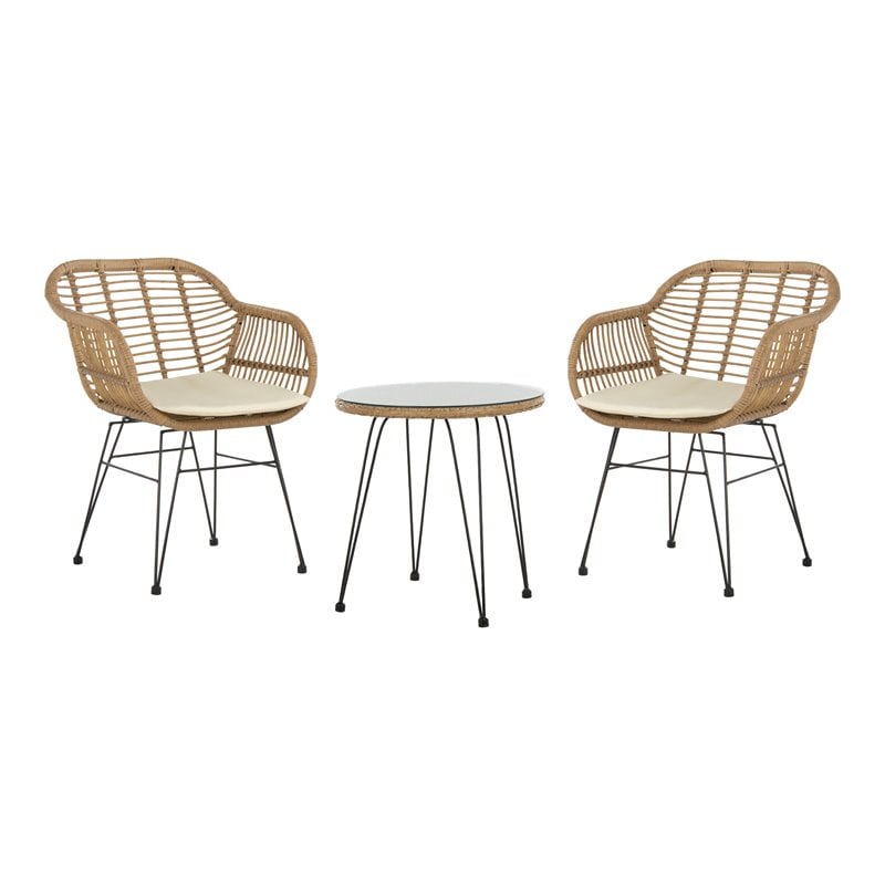 Safavieh Alton 3-Piece Rattan/Polyester Lounge Set in Natural/White