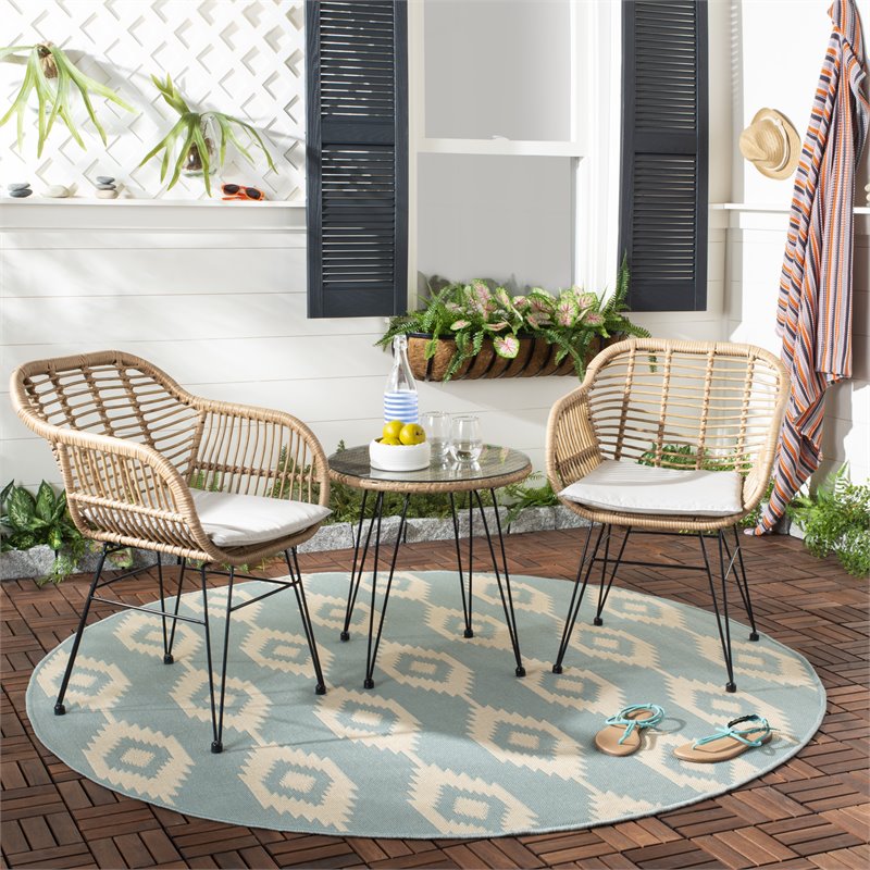 Safavieh Alton 3-Piece Rattan/Polyester Lounge Set in Natural/Beige