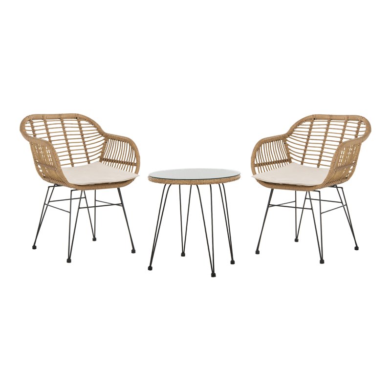 Safavieh Alton 3-Piece Rattan/Polyester Lounge Set in Natural/Beige