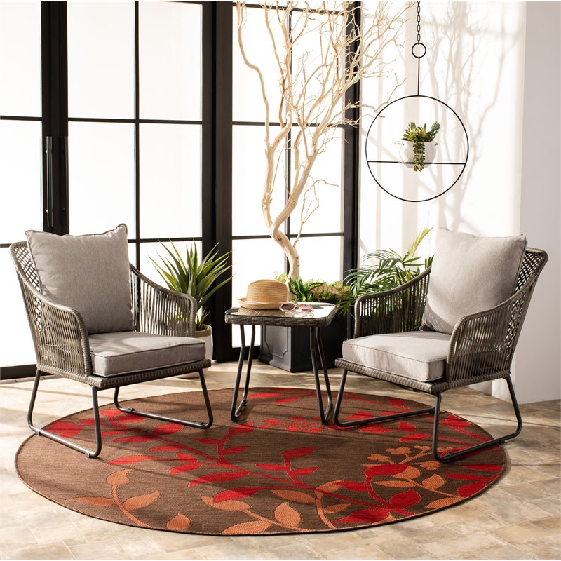 Safavieh Jensen 3-Piece Rattan/Steel/Polyester Lounge Set in Gray