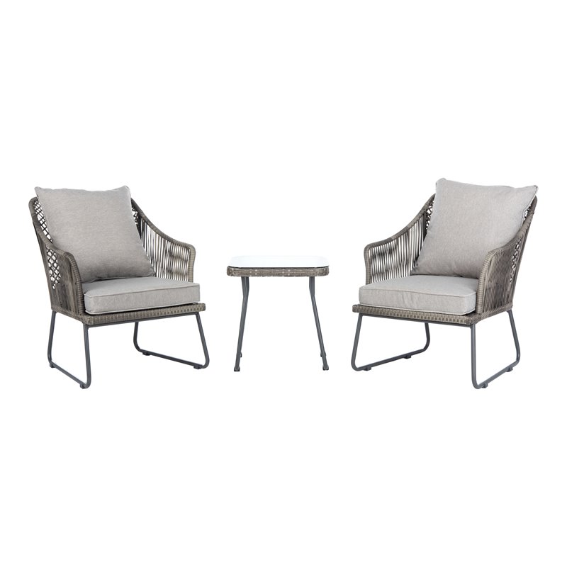 Safavieh Jensen 3-Piece Rattan/Steel/Polyester Lounge Set in Gray
