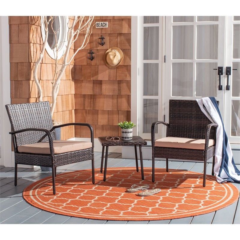 safavieh moore 3-piece pe rattan wicker & polyester lounge set in black/beige