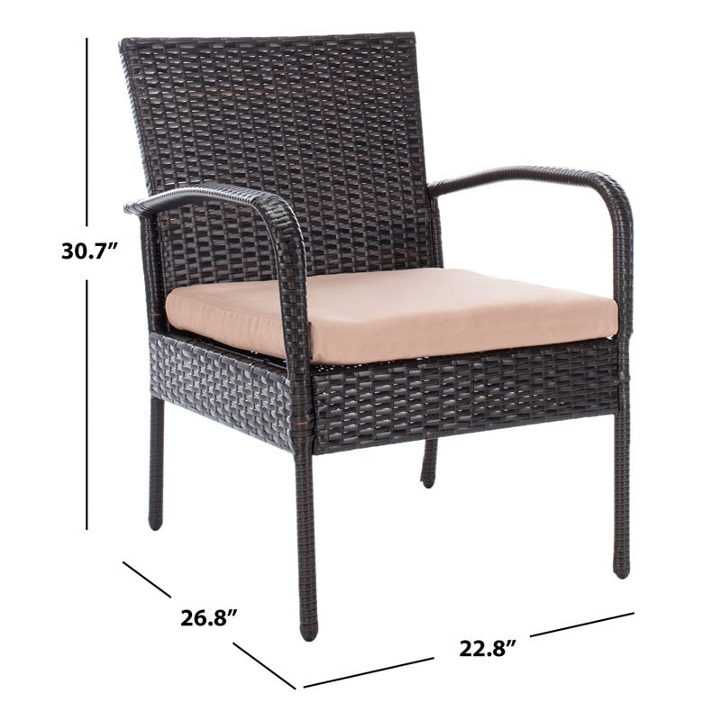 safavieh moore 3-piece pe rattan wicker & polyester lounge set in black/beige