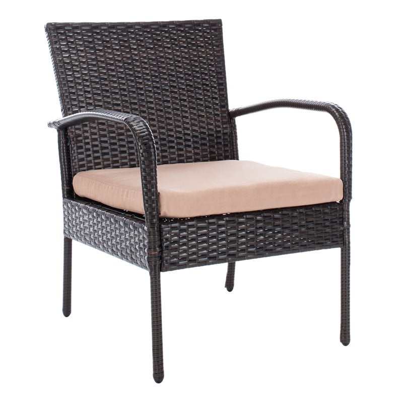 safavieh moore 3-piece pe rattan wicker & polyester lounge set in black/beige