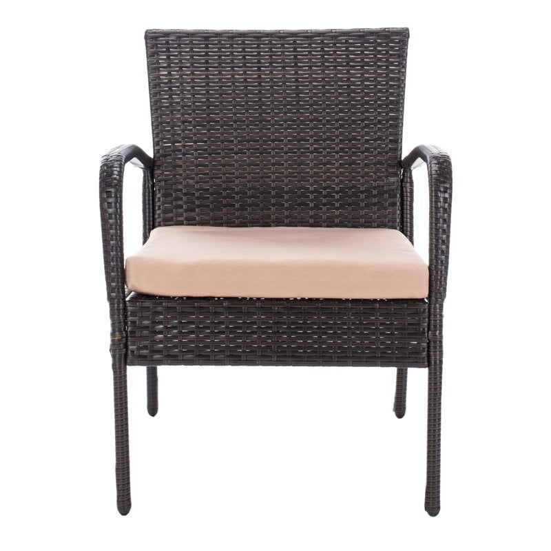 safavieh moore 3-piece pe rattan wicker & polyester lounge set in black/beige