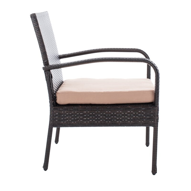 safavieh moore 3-piece pe rattan wicker & polyester lounge set in black/beige