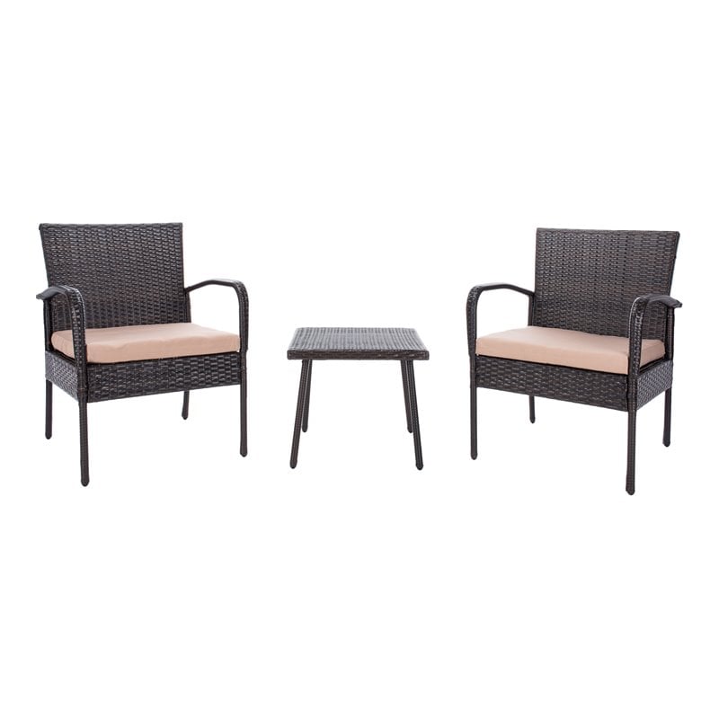 Safavieh Moore 3-Piece PE Rattan Wicker & Polyester Lounge Set in Black/Beige