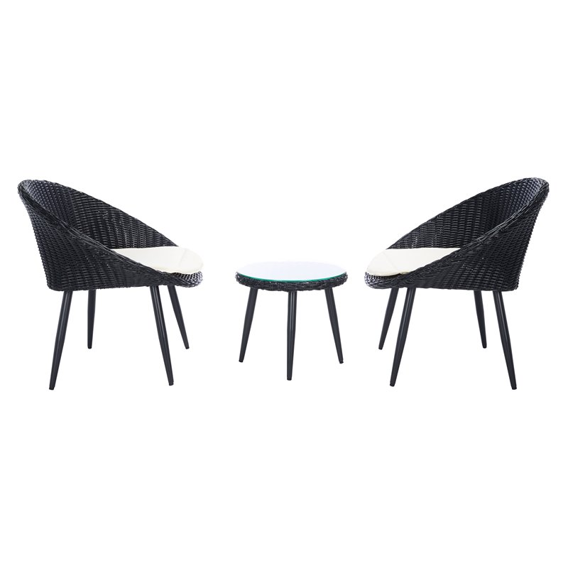Safavieh Merami 3-Piece Rattan/Steel Lounger Set in Black/Beige
