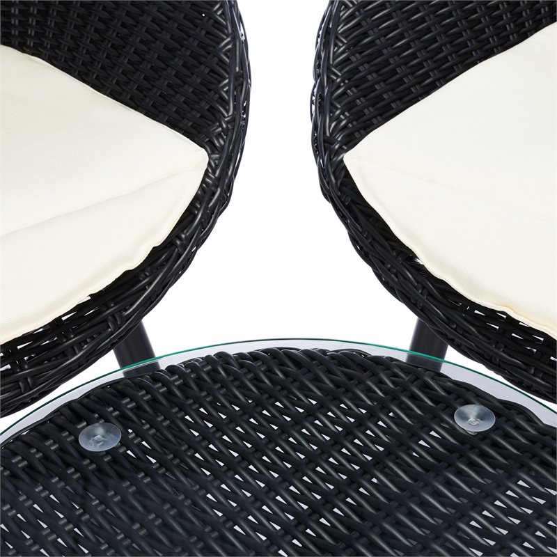 Safavieh Merami 3-Piece Rattan/Steel Lounger Set in Black/Beige